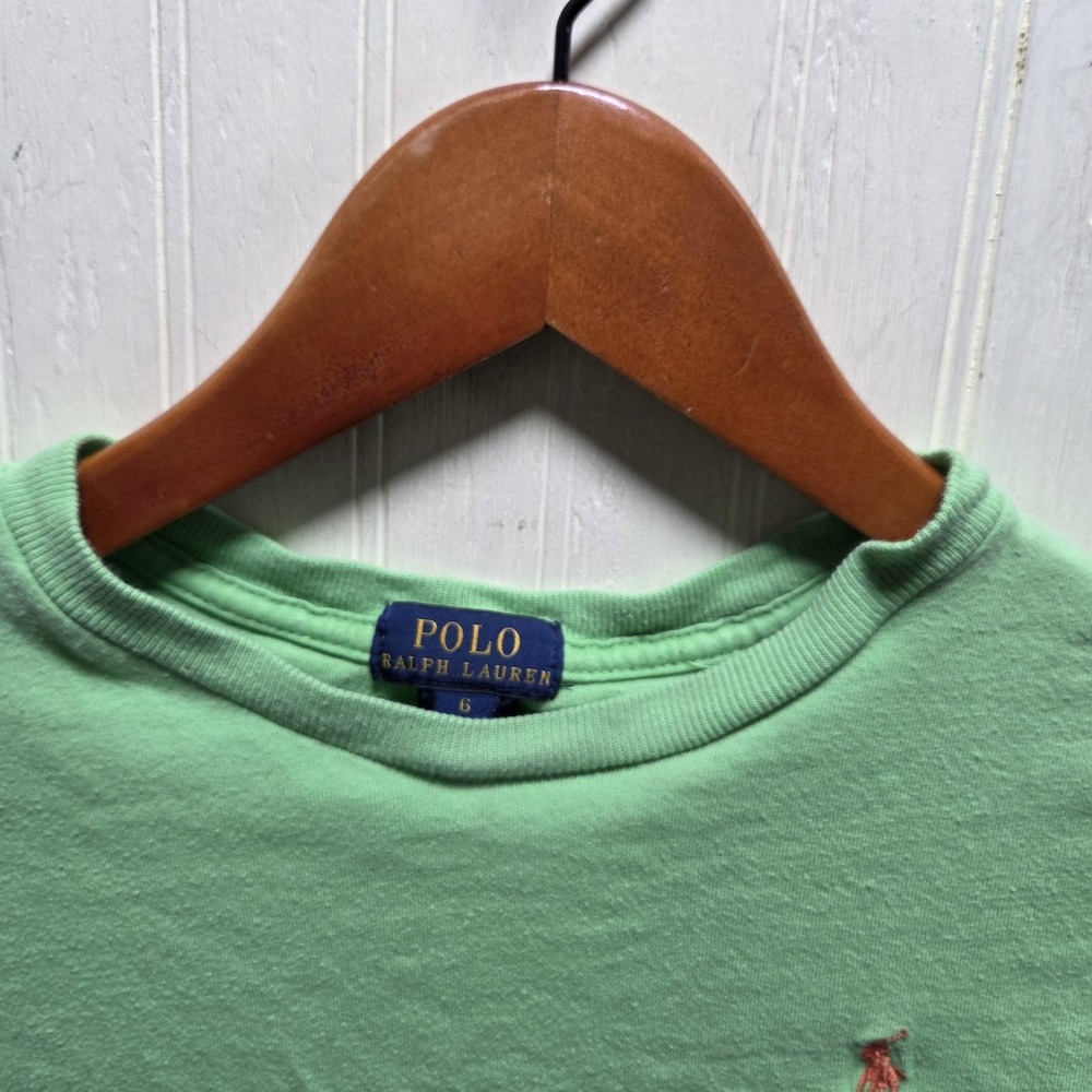 Polo Ralph Lauren Shirt Youth 6 Green Pony Logo Short Sleeve Crew Neck Tee Top